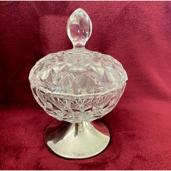 Vintage Wallace 9123 Silver Plate and Crystal Lidded Pedestal Candy Dish USA - Picture 2 of 16